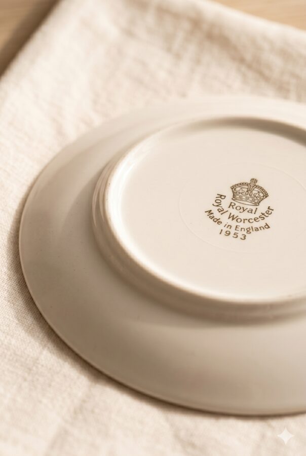 The maker's mark stamped on the underside of a china plate